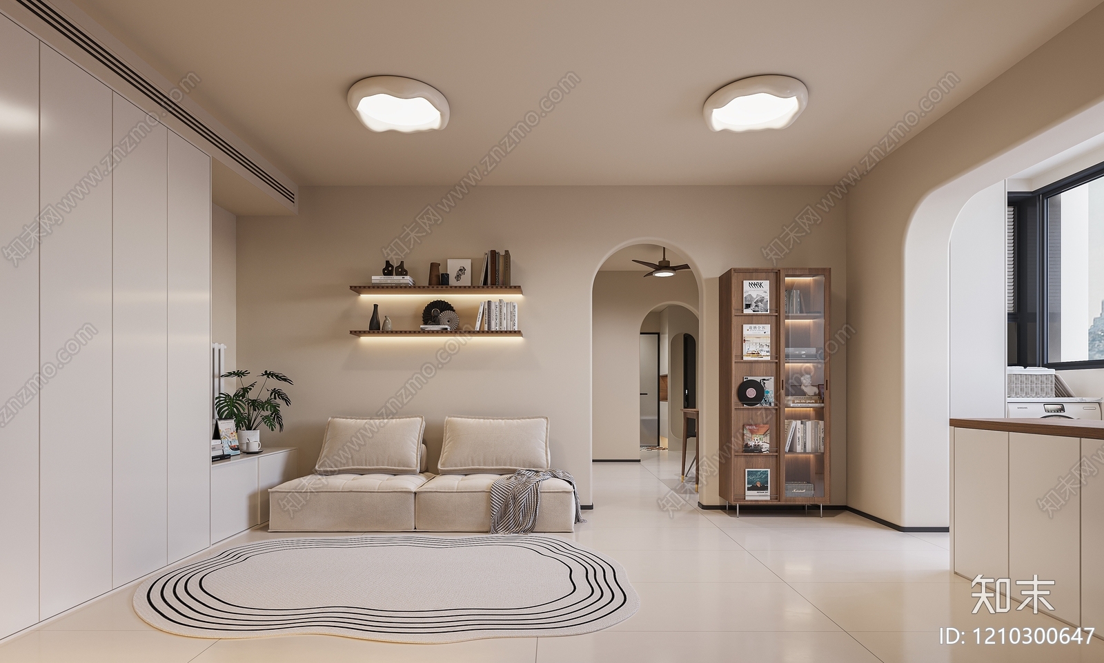 奶油风大平层客餐厅3D模型下载【ID:1210300647】