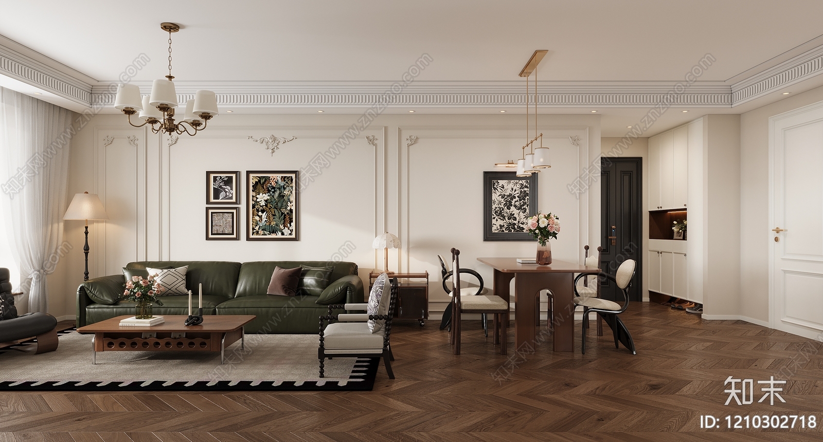 中古风大平层客餐厅3D模型下载【ID:1210302718】