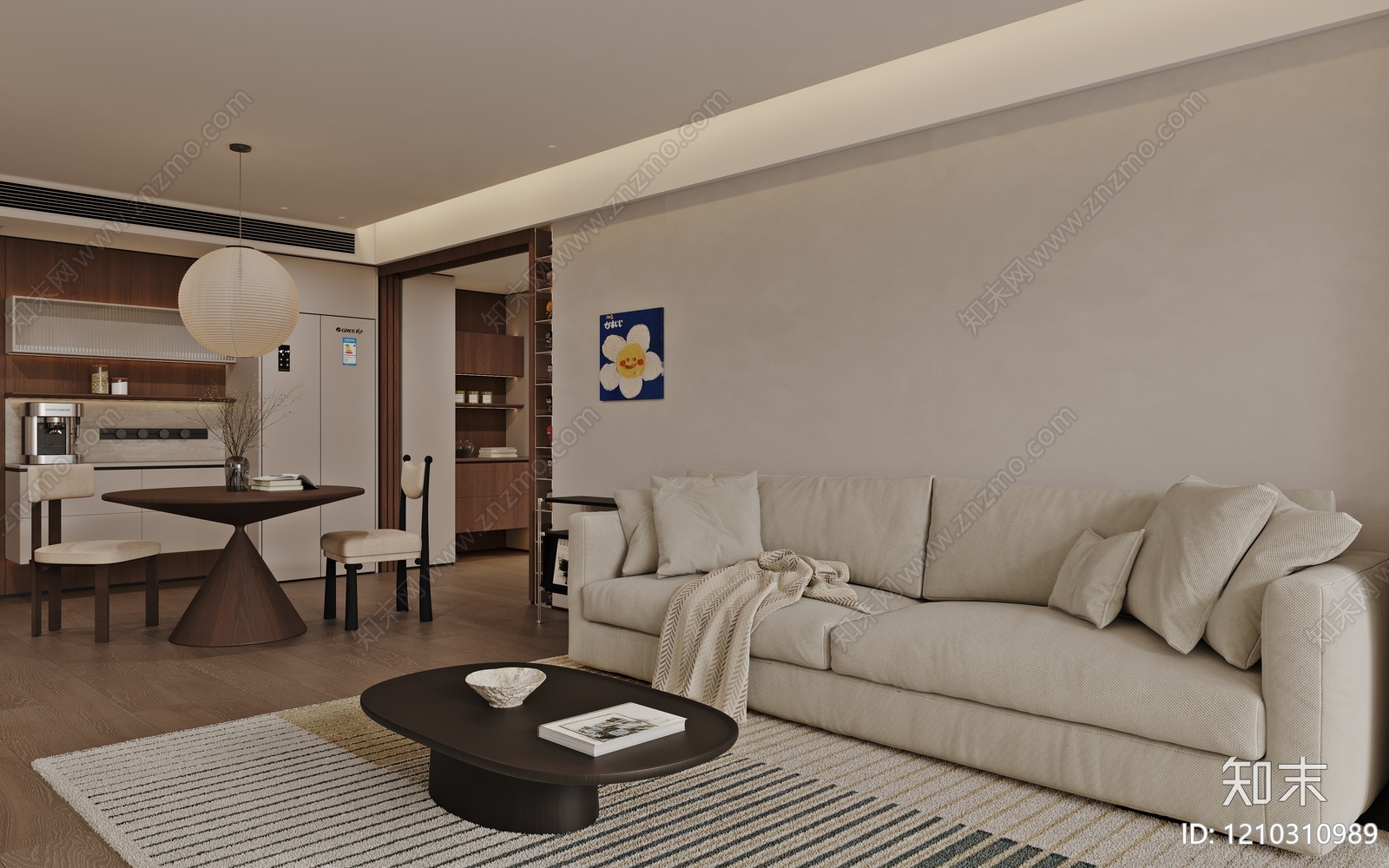 奶油风客餐厅3D模型下载【ID:1210310989】