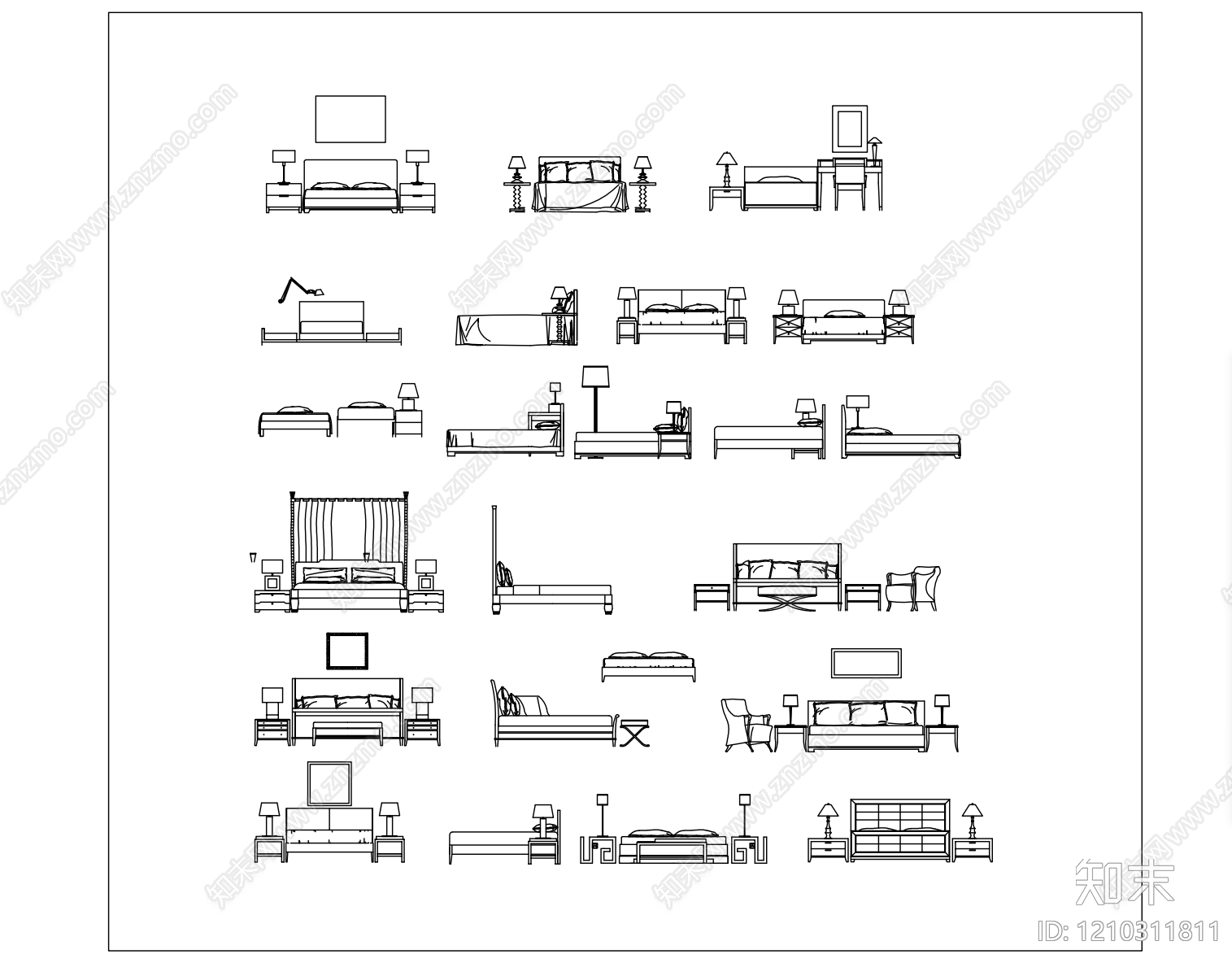 现代简约床施工图下载【ID:1210311811】