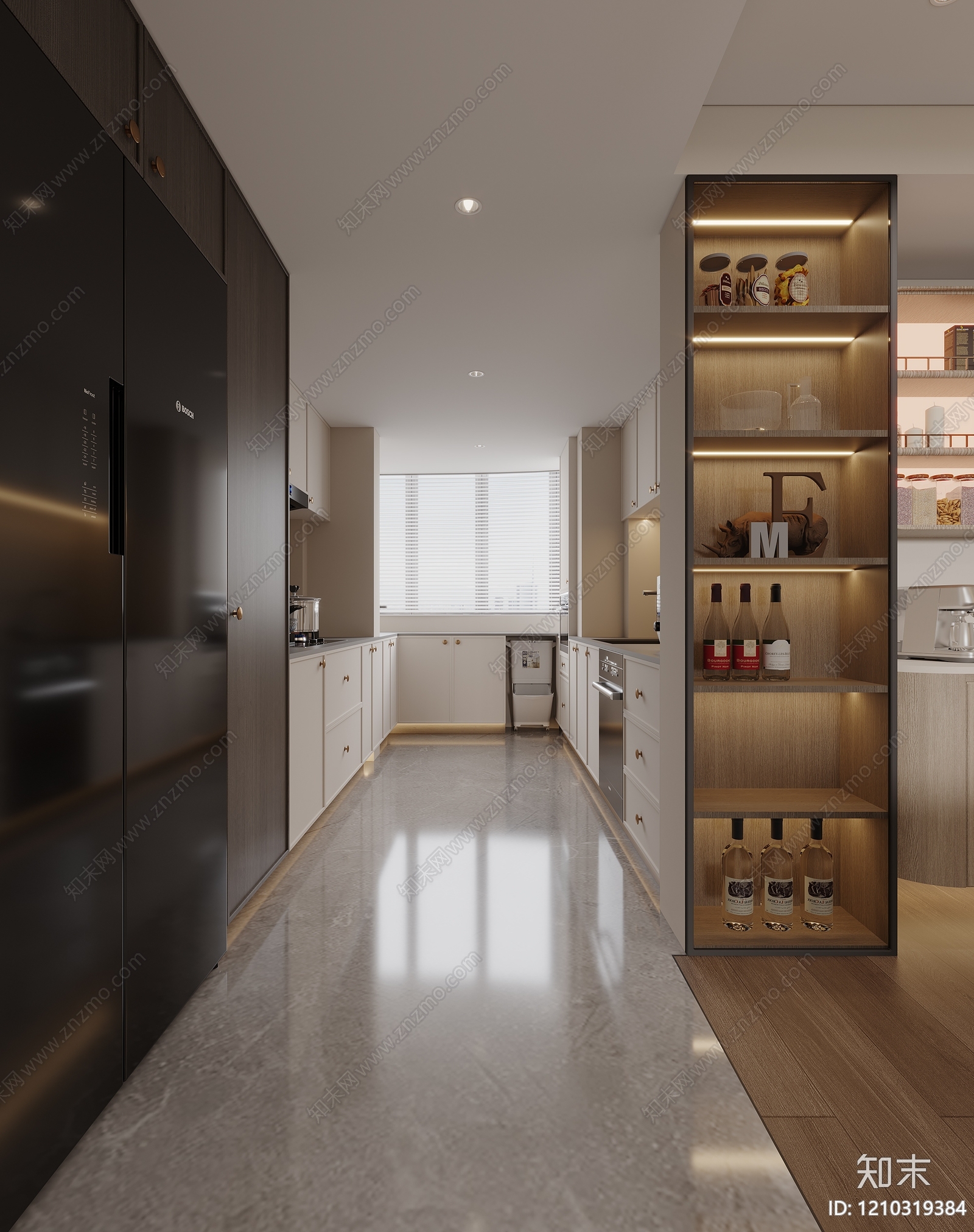 奶油风开放式厨房3D模型下载【ID:1210319384】