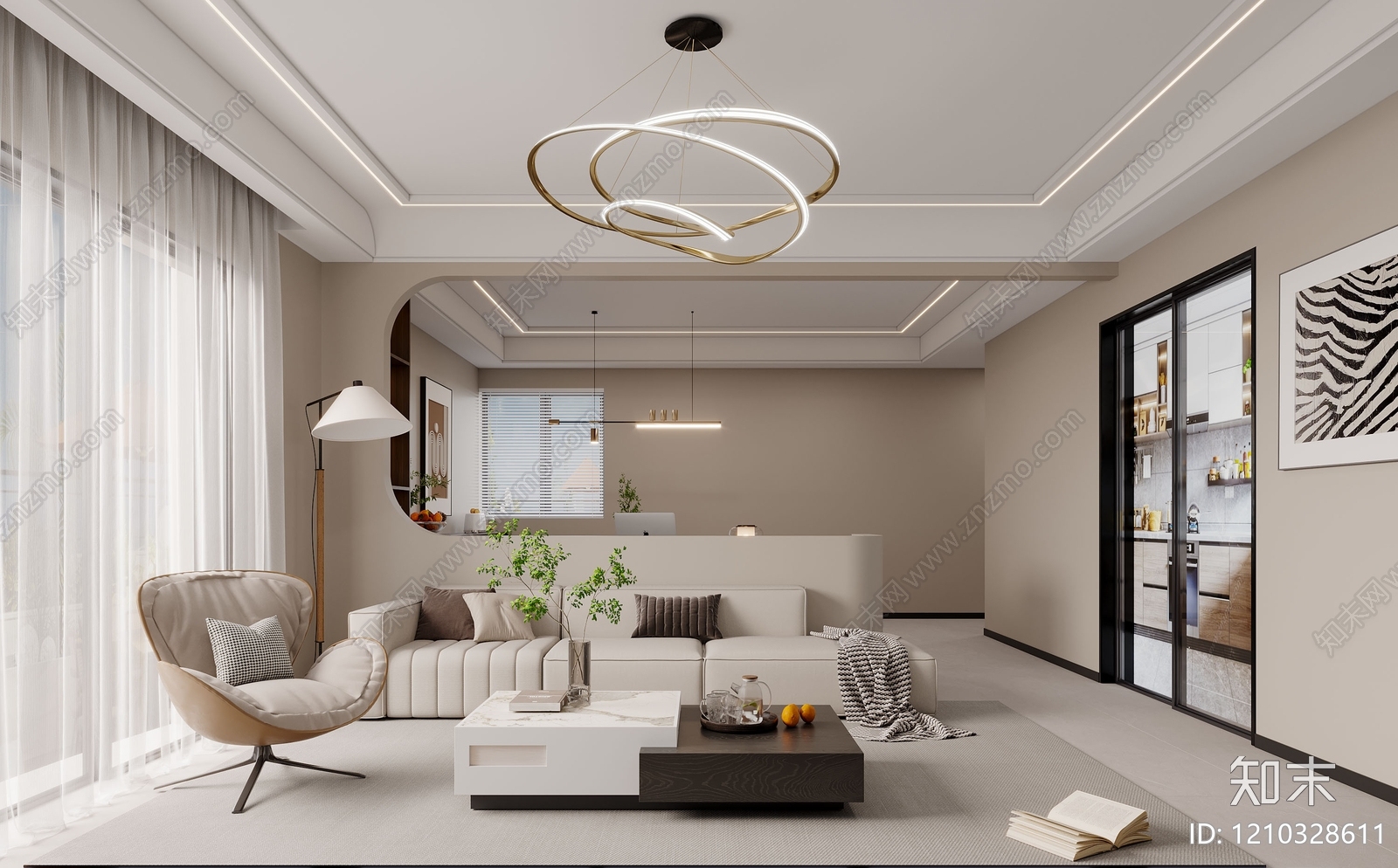 奶油风家居客厅3D模型下载【ID:1210328611】