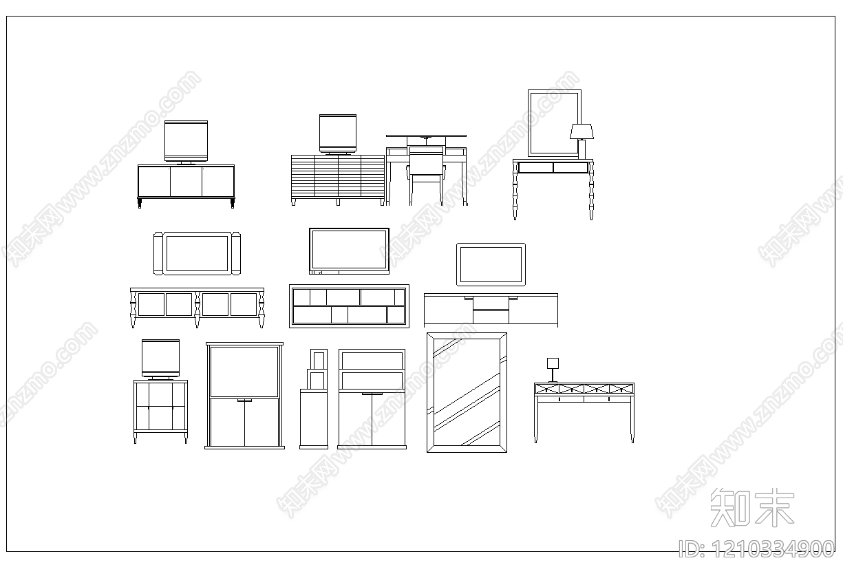 现代简约柜子施工图下载【ID:1210334900】