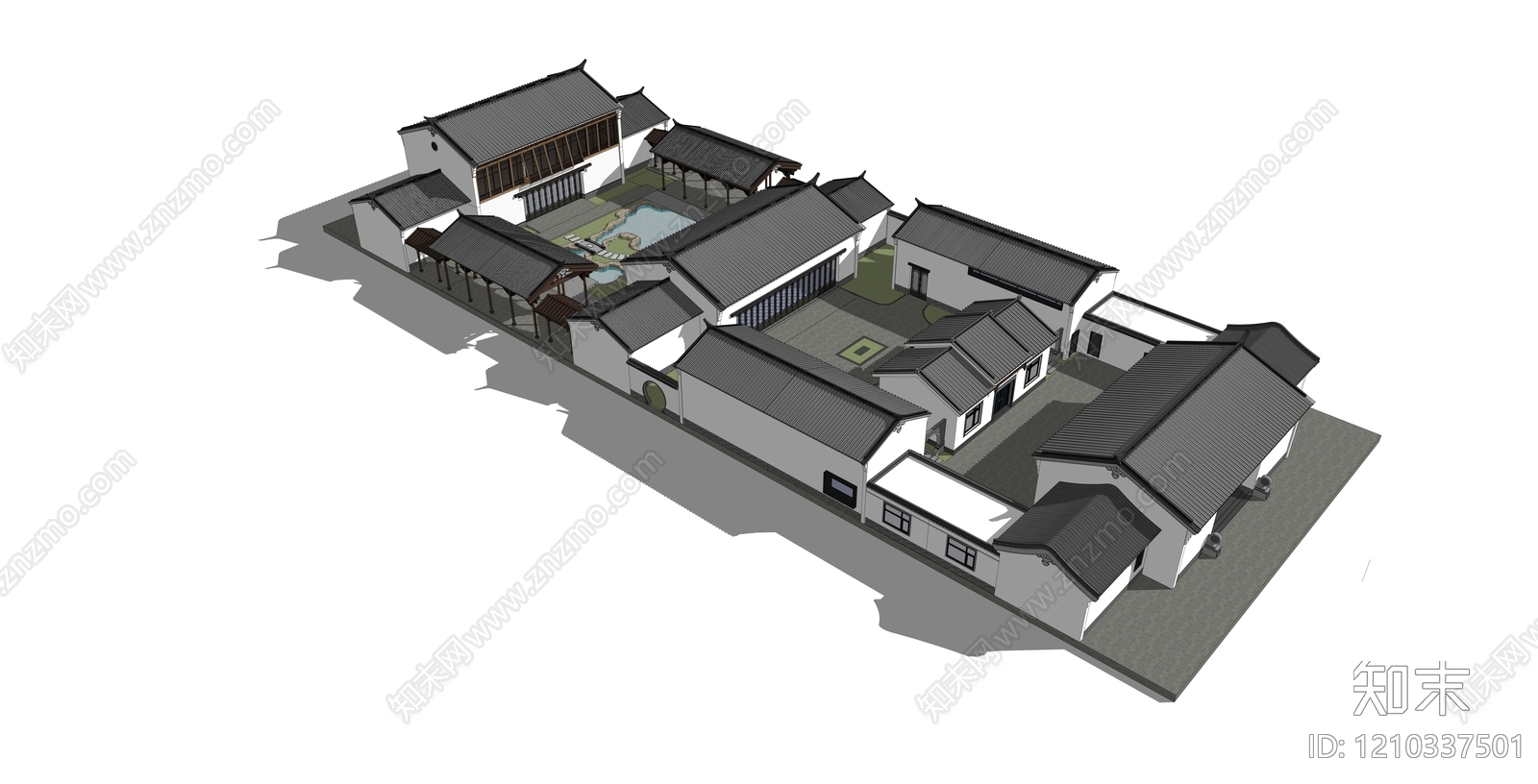 中式古建筑SU模型下载【ID:1210337501】