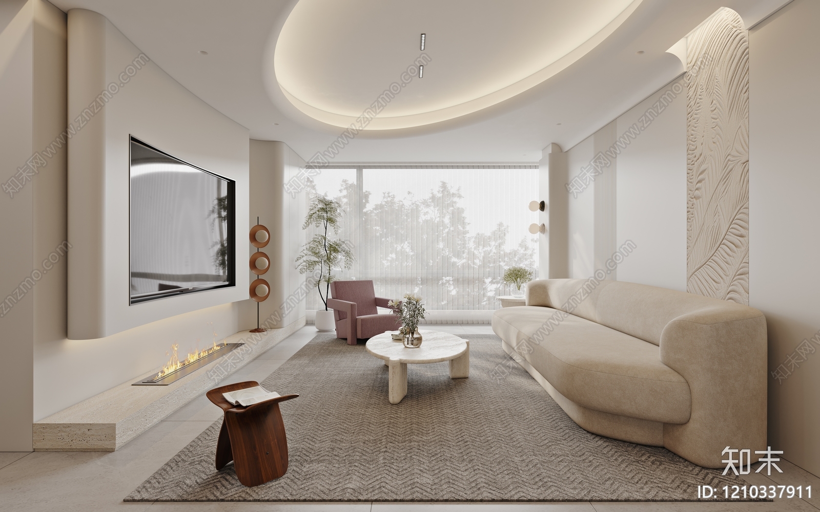 奶油风大平层客餐厅3D模型下载【ID:1210337911】