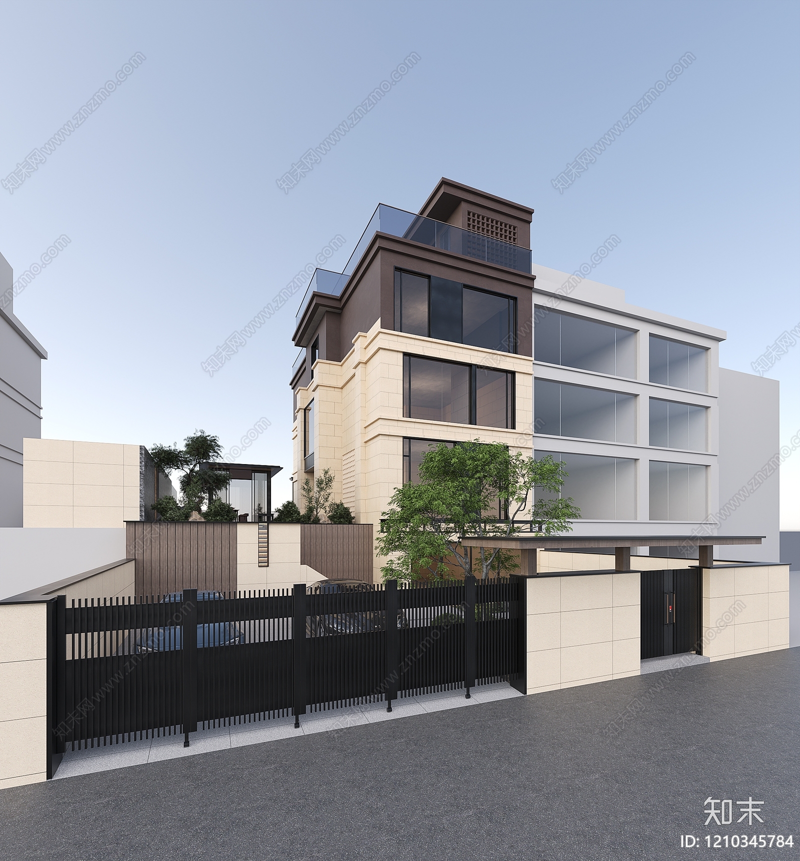 新中式别墅外观3D模型下载【ID:1210345784】