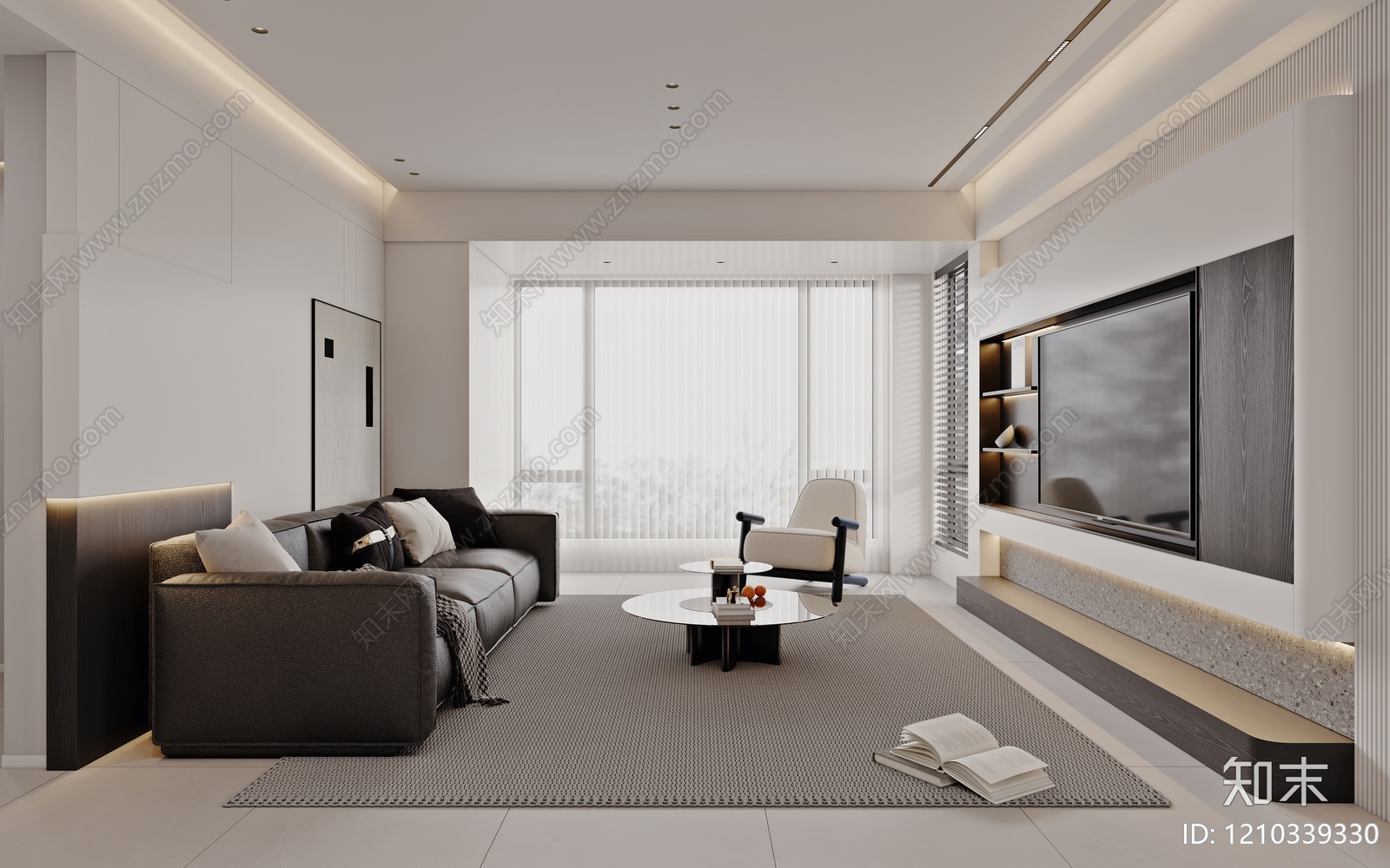 现代极简大平层客餐厅3D模型下载【ID:1210339330】