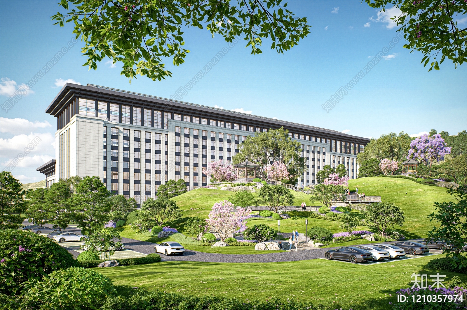 现代新中式政府办公楼SU模型下载【ID:1210357974】