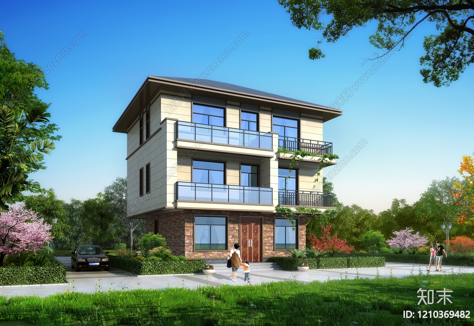 现代简约别墅外观3D模型下载【ID:1210369482】