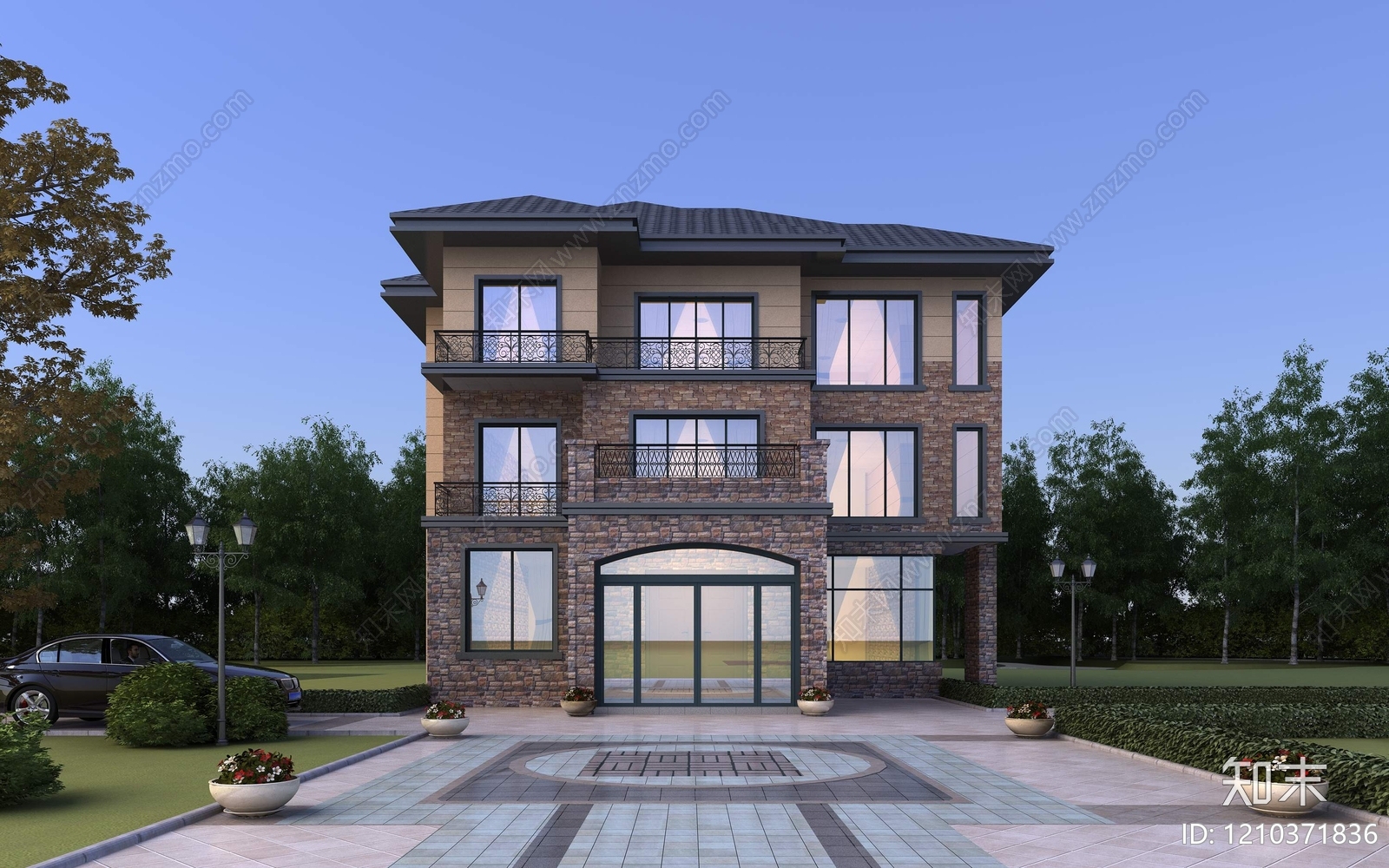 现代主义别墅外观3D模型下载【ID:1210371836】