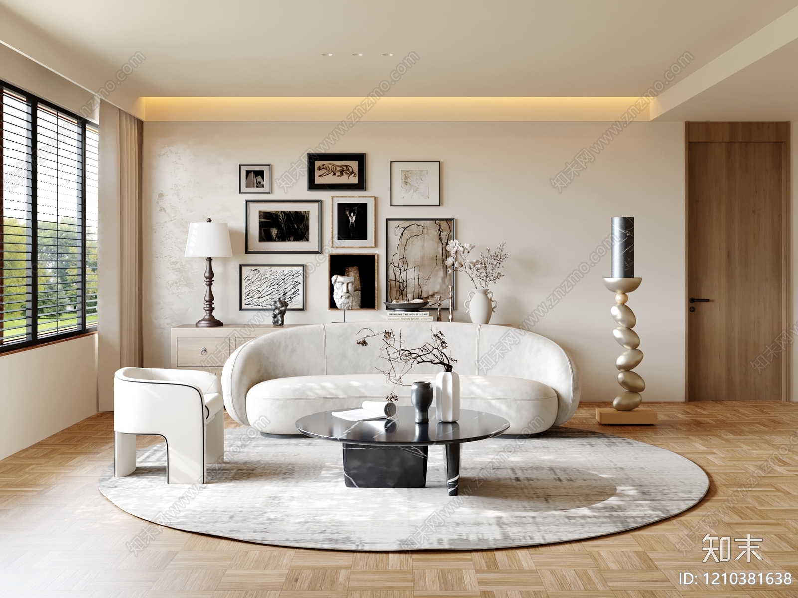 奶油风家居客厅3D模型下载【ID:1210381638】