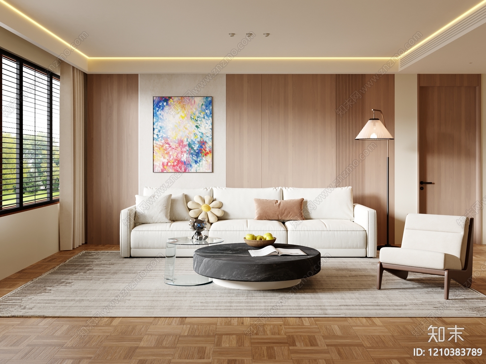 奶油风家居客厅3D模型下载【ID:1210383789】