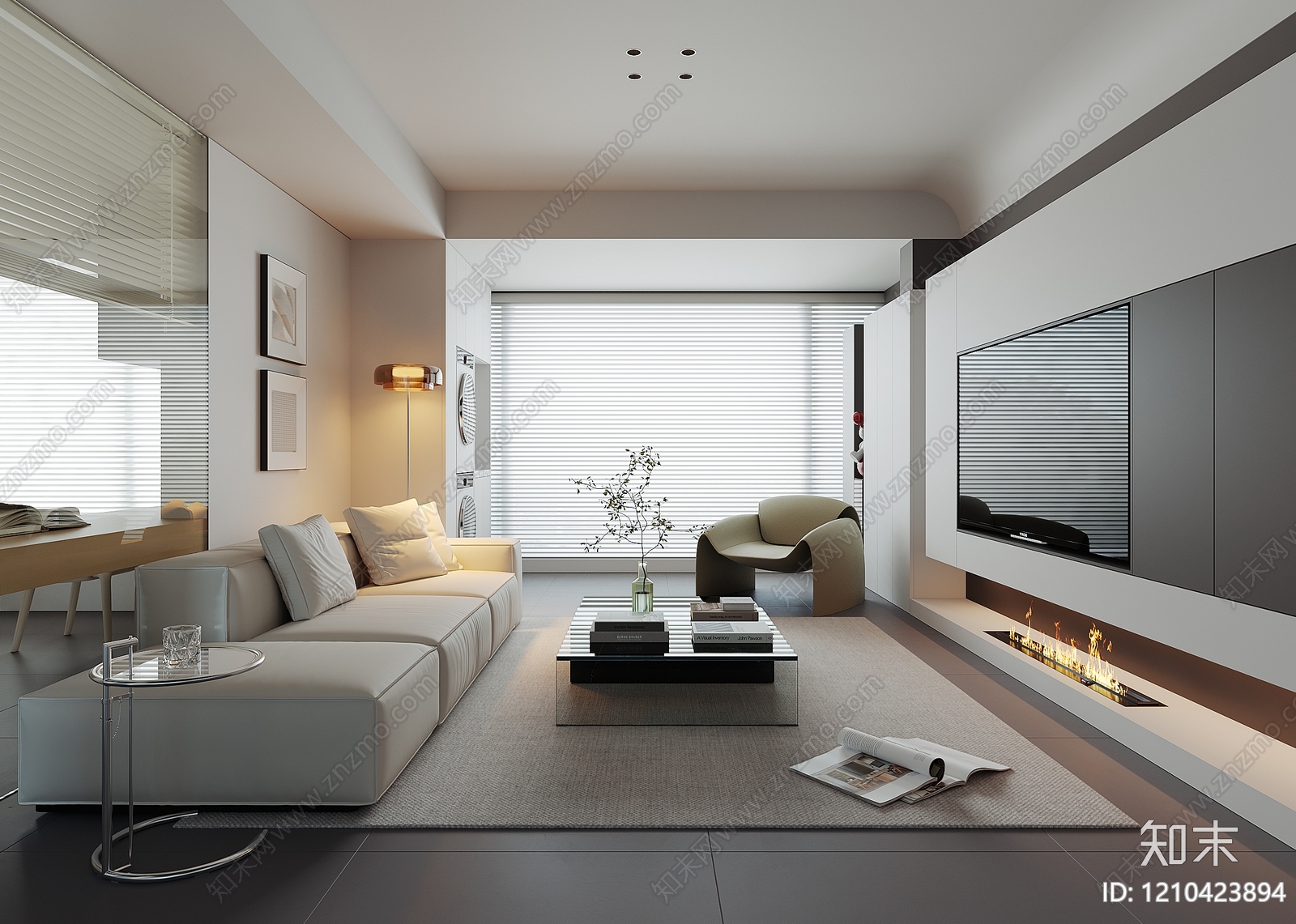 现代极简黑白灰客厅3D模型下载【ID:1210423894】