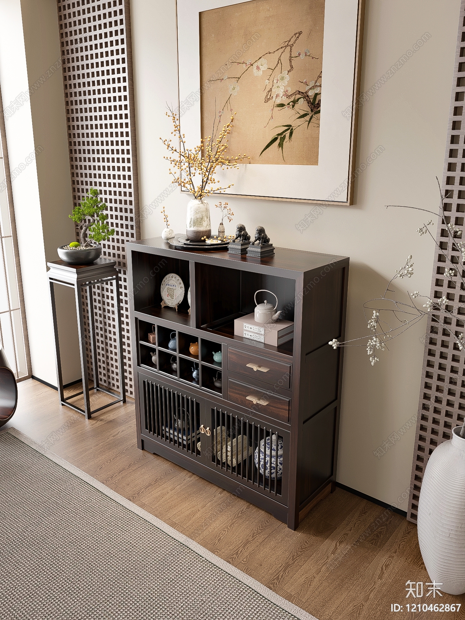 新中式餐边柜3D模型下载【ID:1210462867】