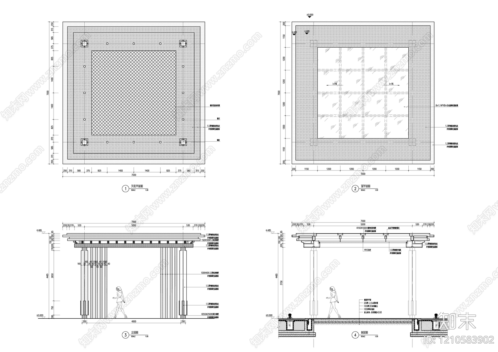 现代廊架施工图下载【ID:1210583902】