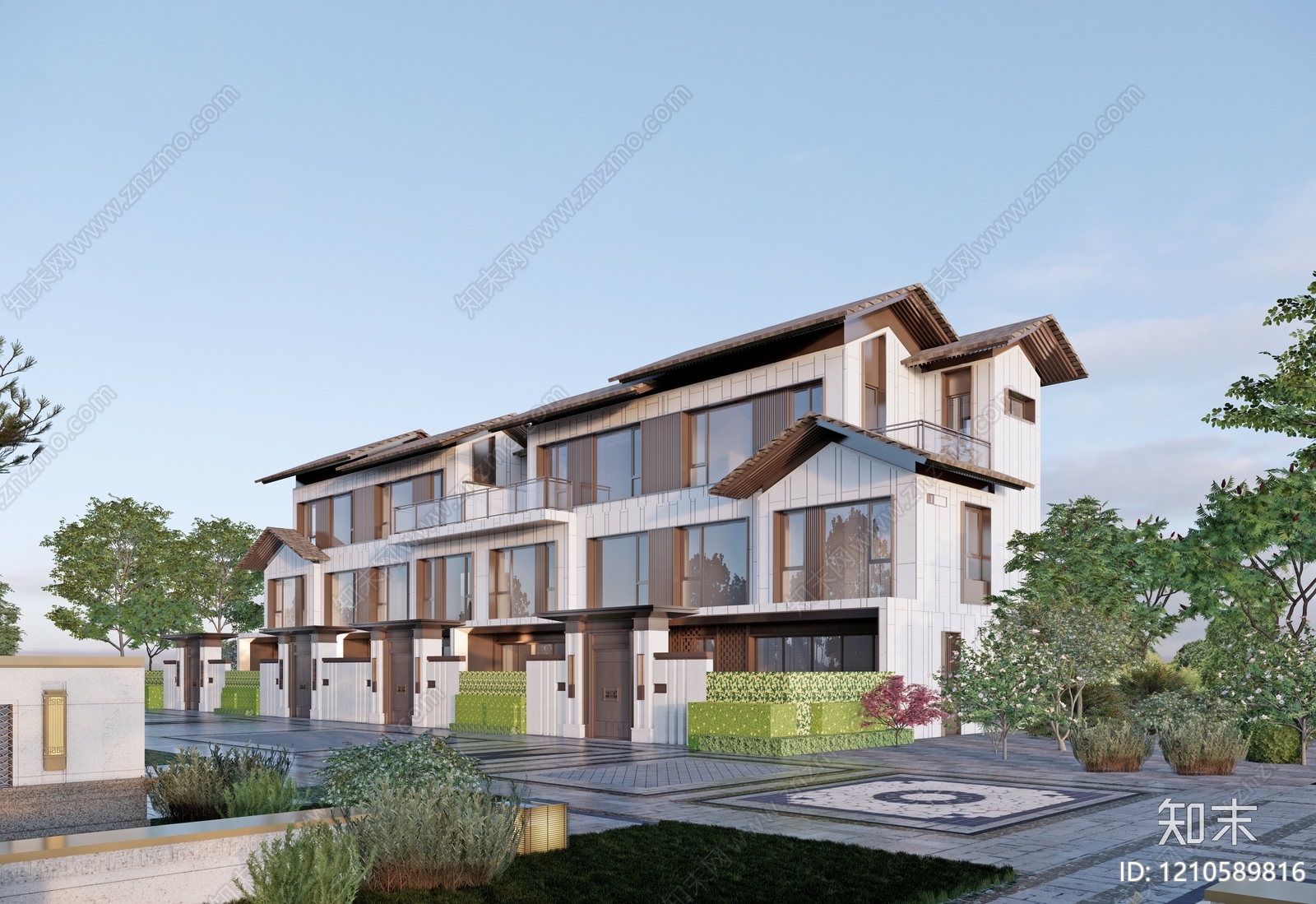 新中式现代联排别墅SU模型下载【ID:1210589816】