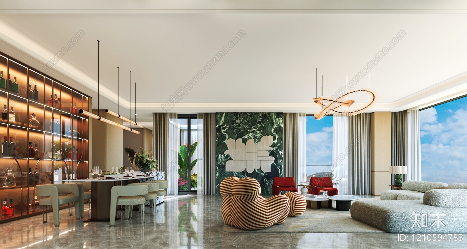 现代轻奢大平层客餐厅3D模型下载【ID:1210594783】