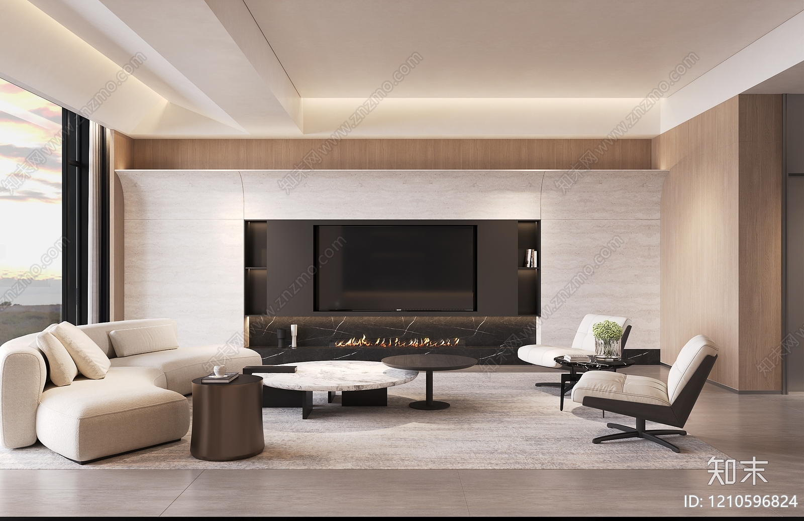 现代极简别墅客厅3D模型下载【ID:1210596824】