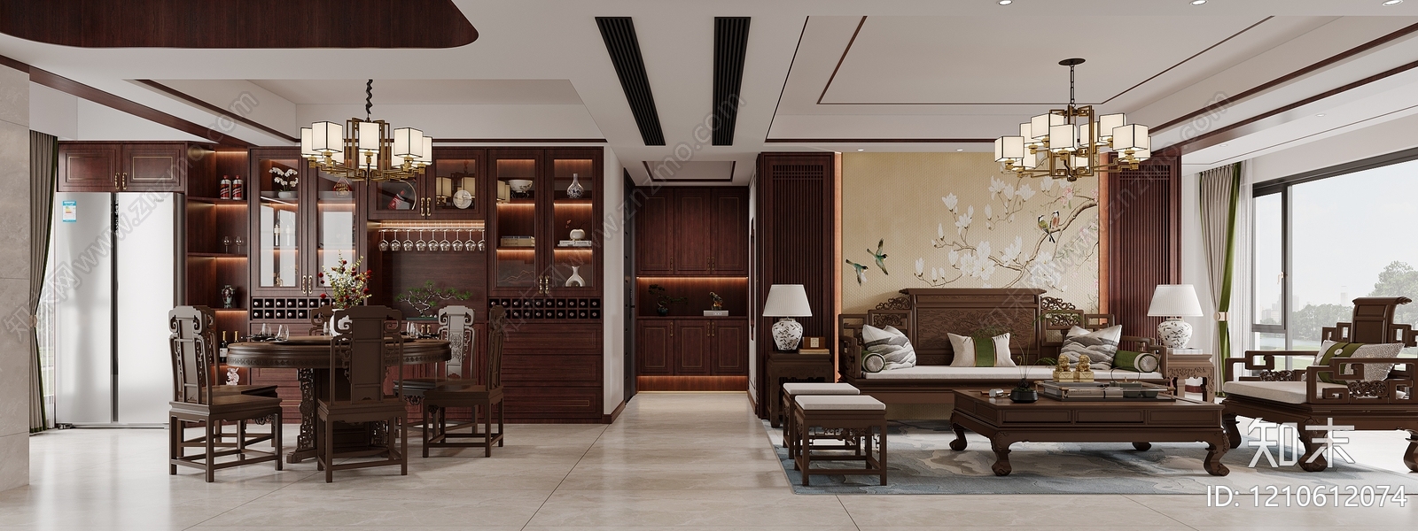 新中式大平层客餐厅3D模型下载【ID:1210612074】
