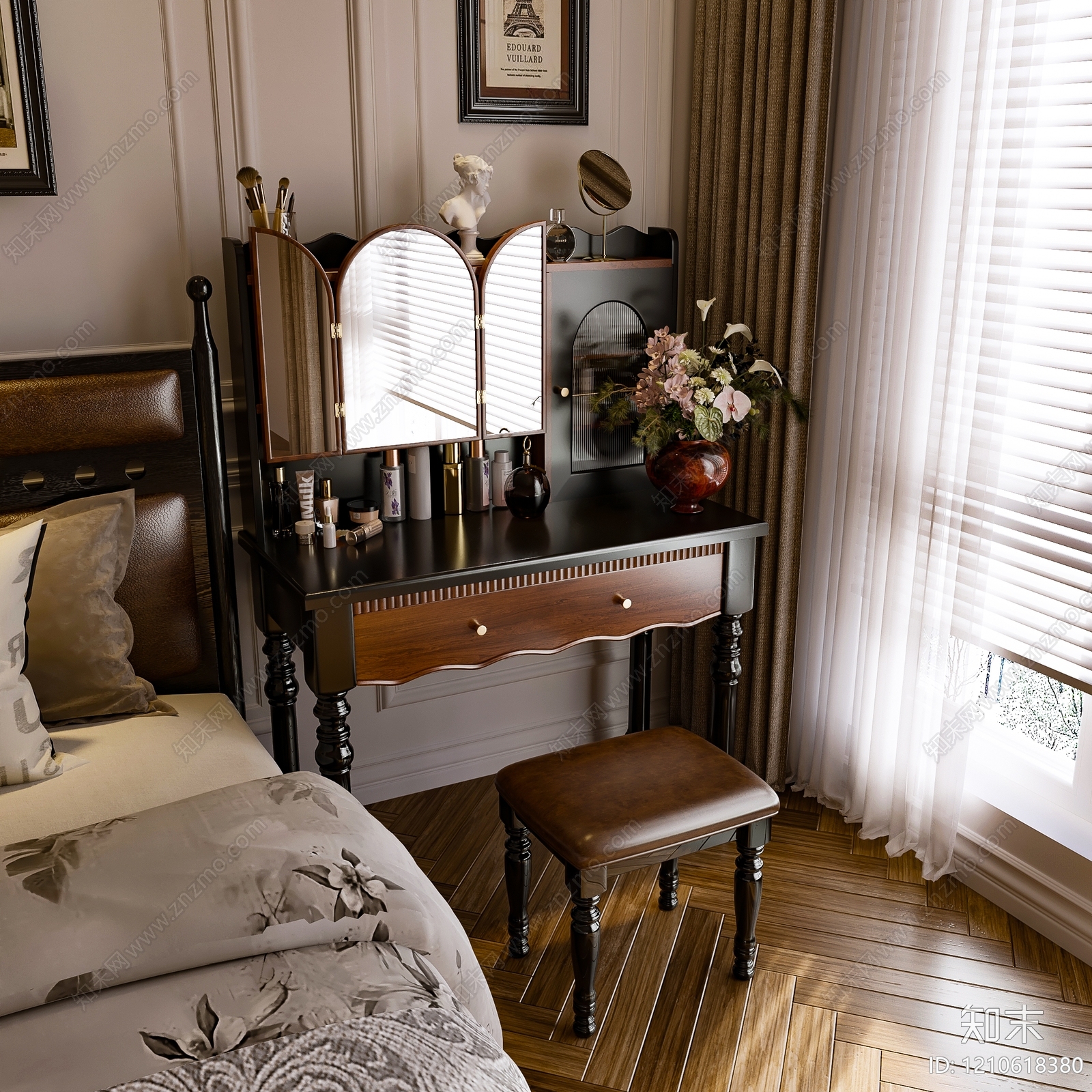 美式复古梳妆台3D模型下载【ID:1210618380】
