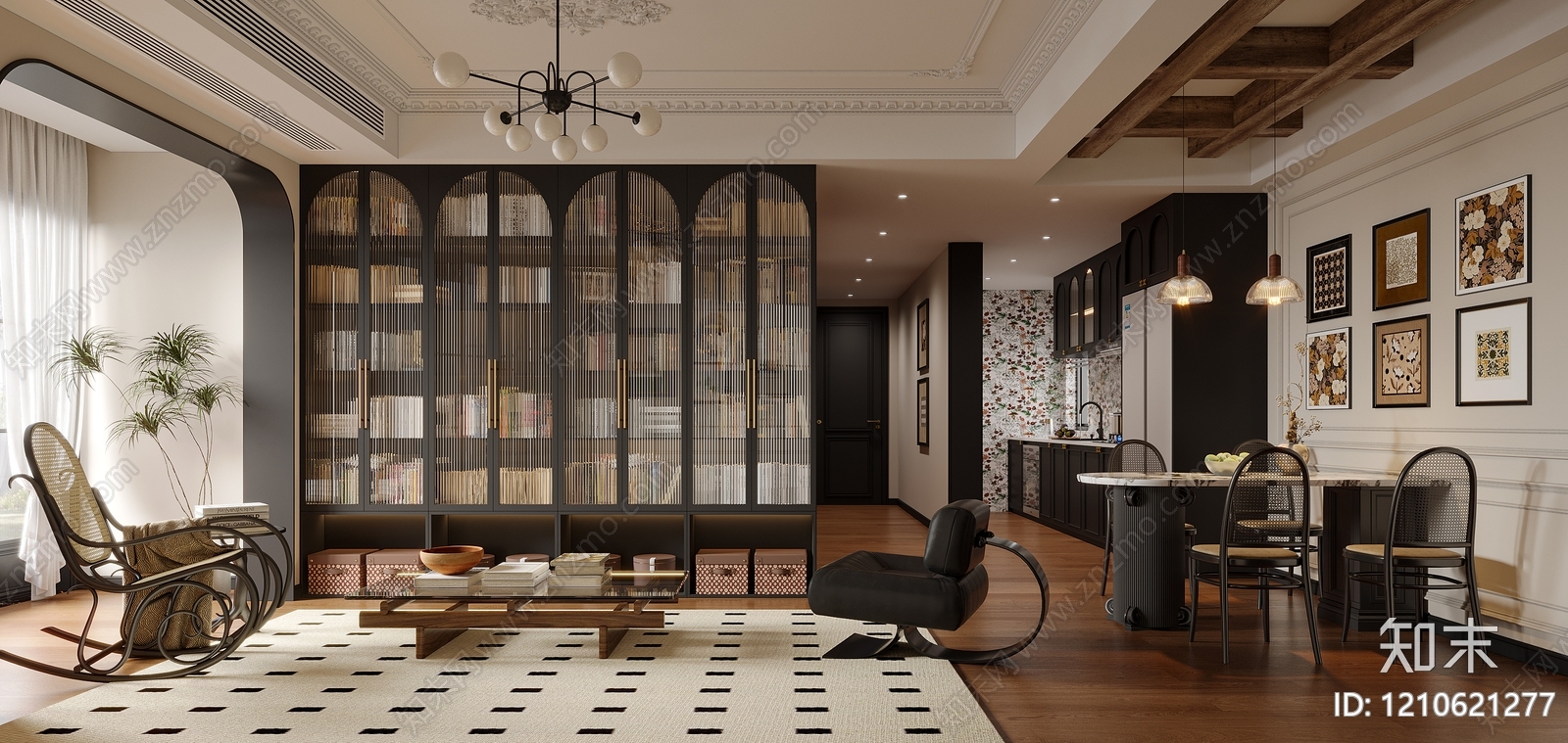 中古风大平层客餐厅3D模型下载【ID:1210621277】