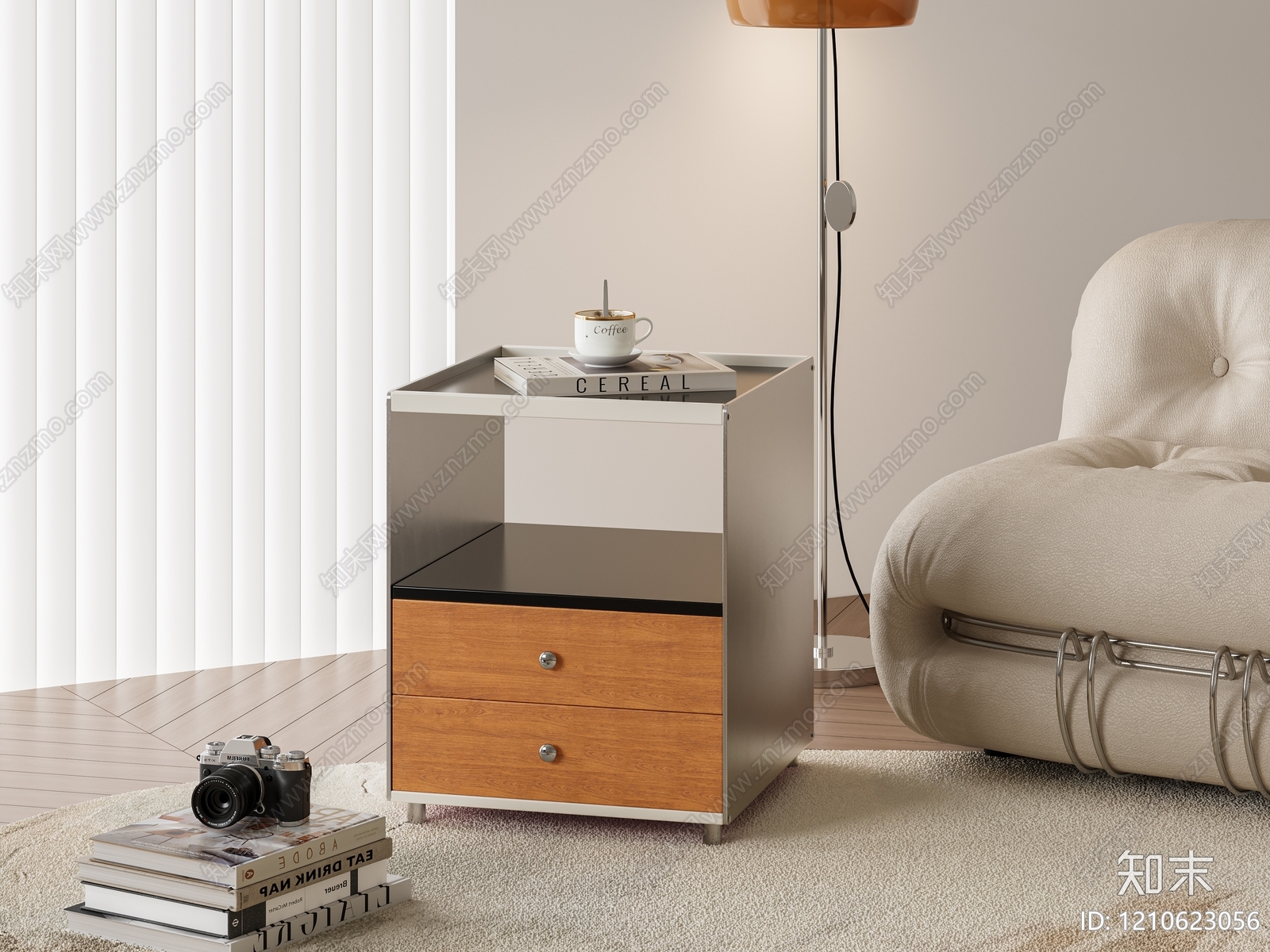 奶油风床头柜3D模型下载【ID:1210623056】