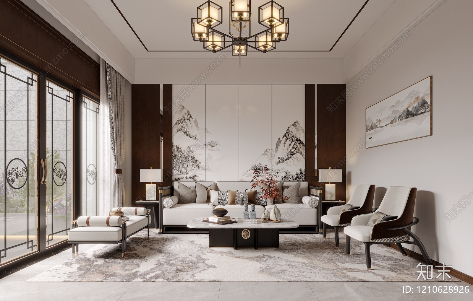 新中式别墅客厅3D模型下载【ID:1210628926】