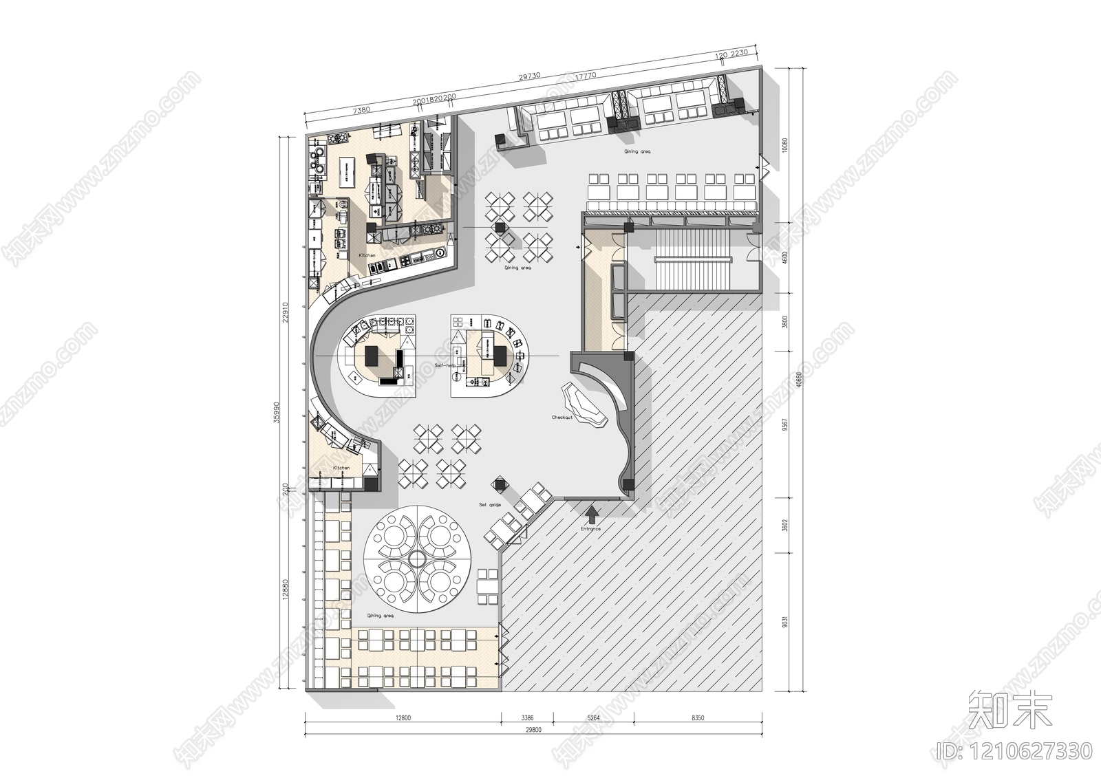 现代自助餐厅施工图下载【ID:1210627330】