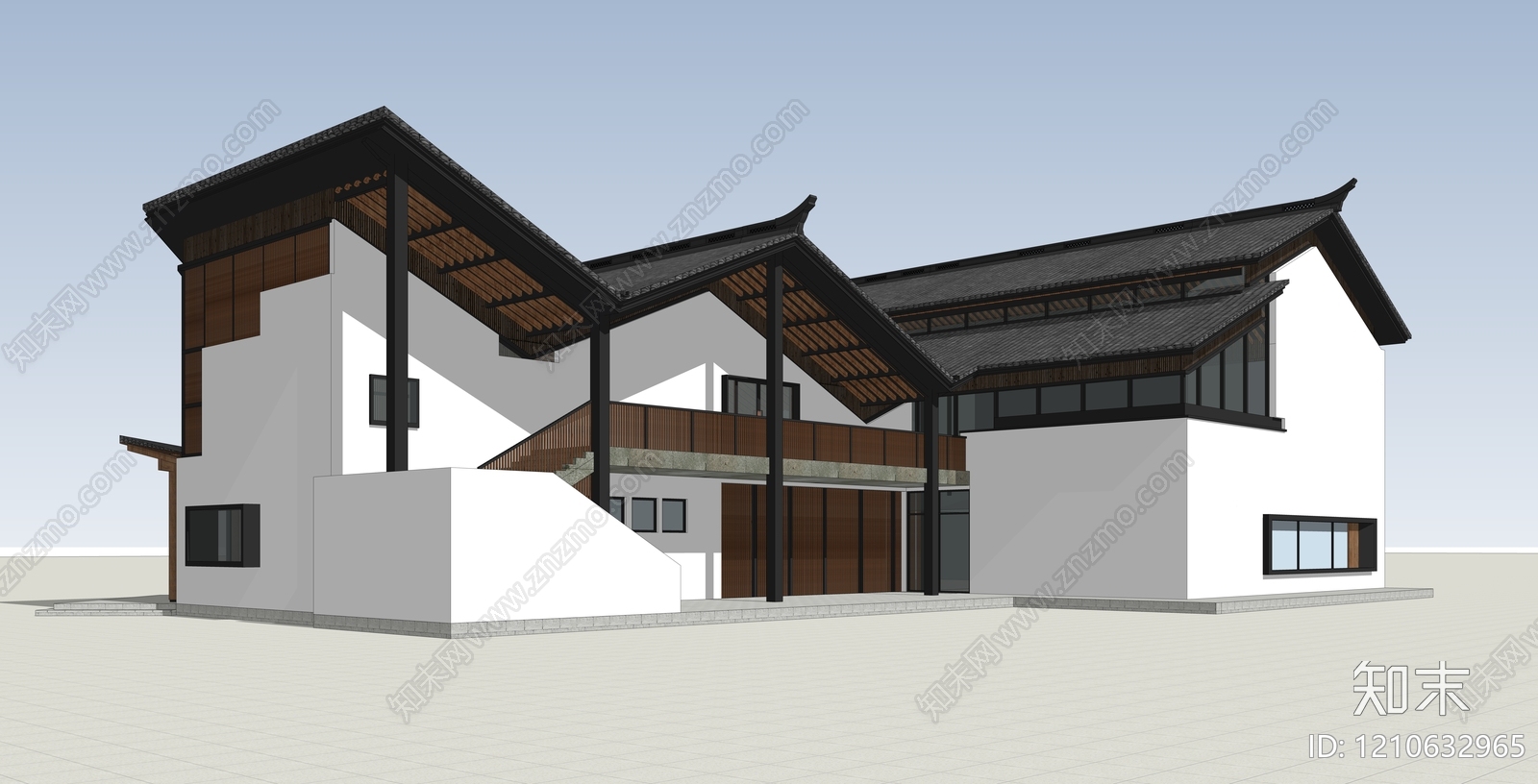 新中式现代文化馆SU模型下载【ID:1210632965】