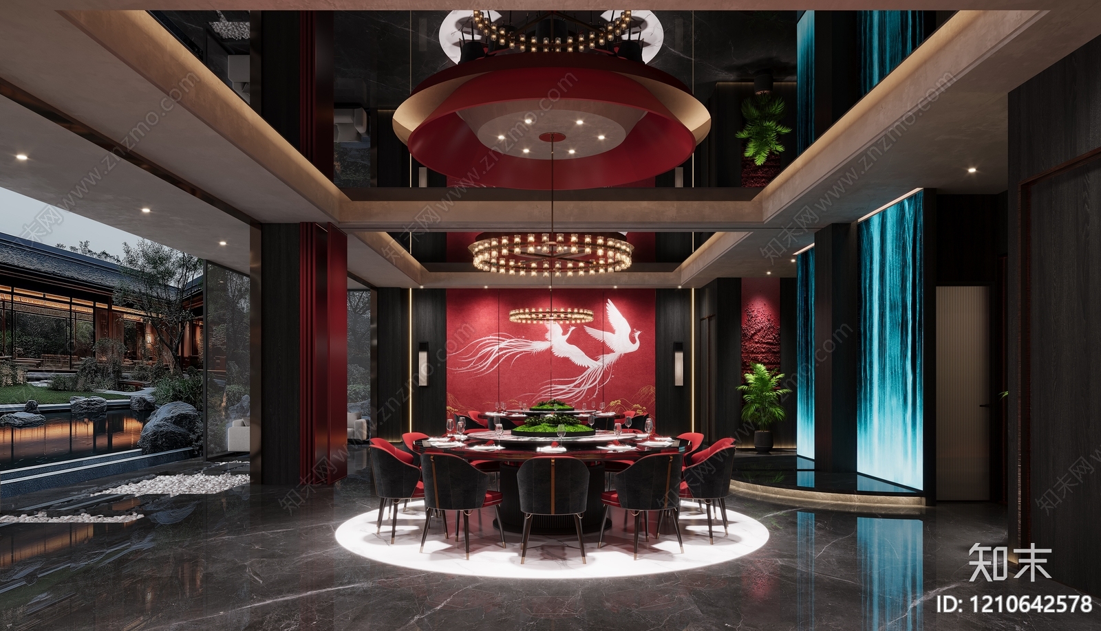 新中式酒店餐厅3D模型下载【ID:1210642578】