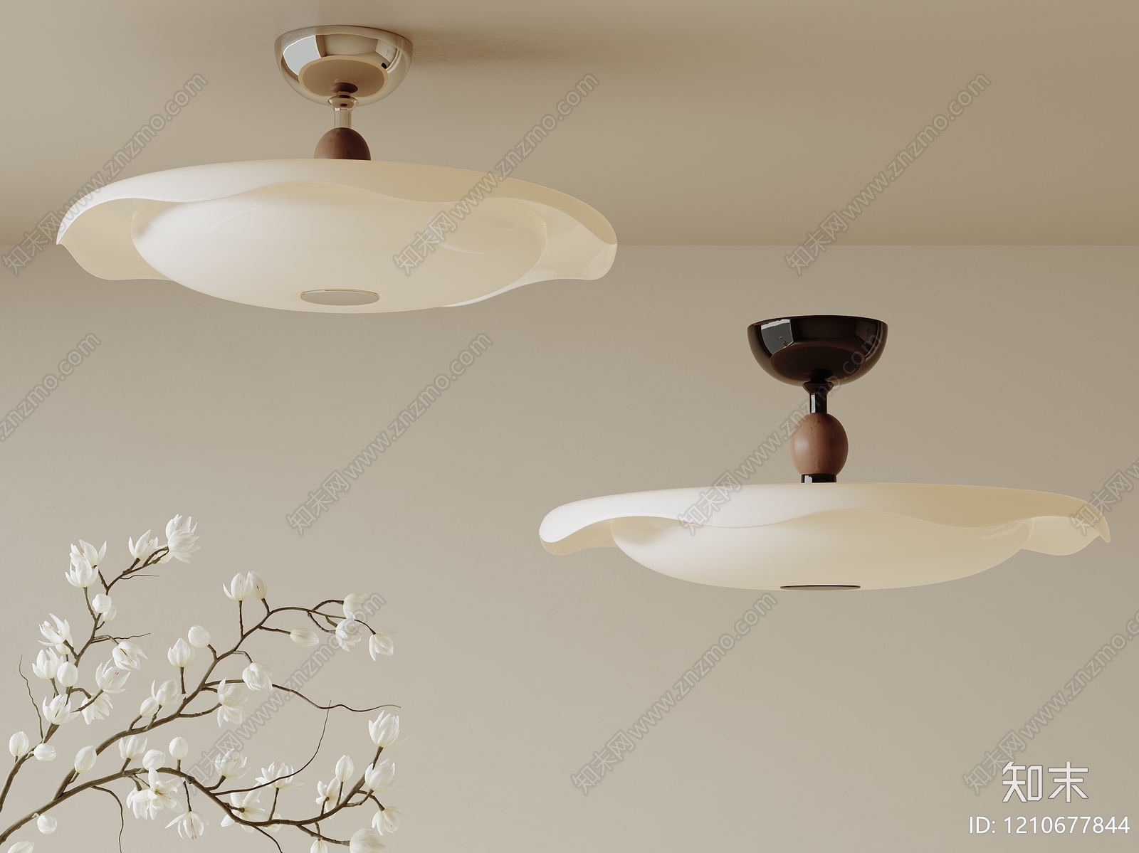 奶油风卧室吸顶灯3D模型下载【ID:1210677844】