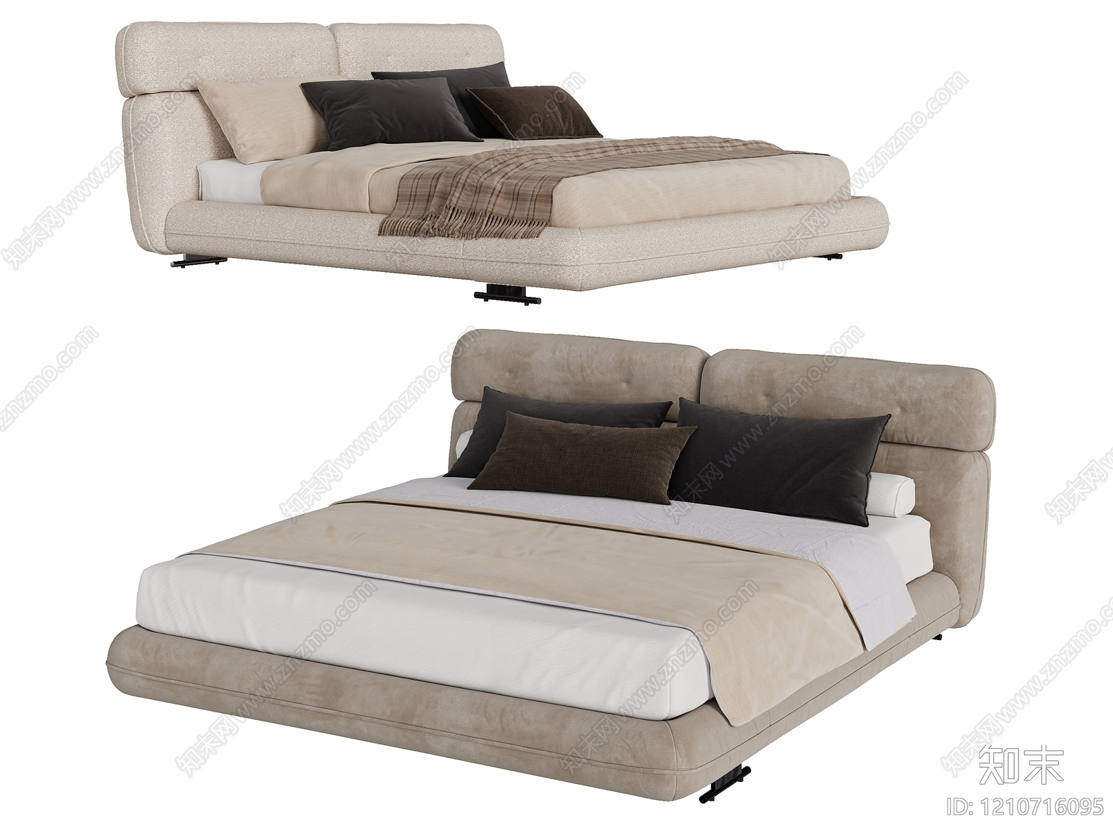 现代简约双人床3D模型下载【ID:1210716095】