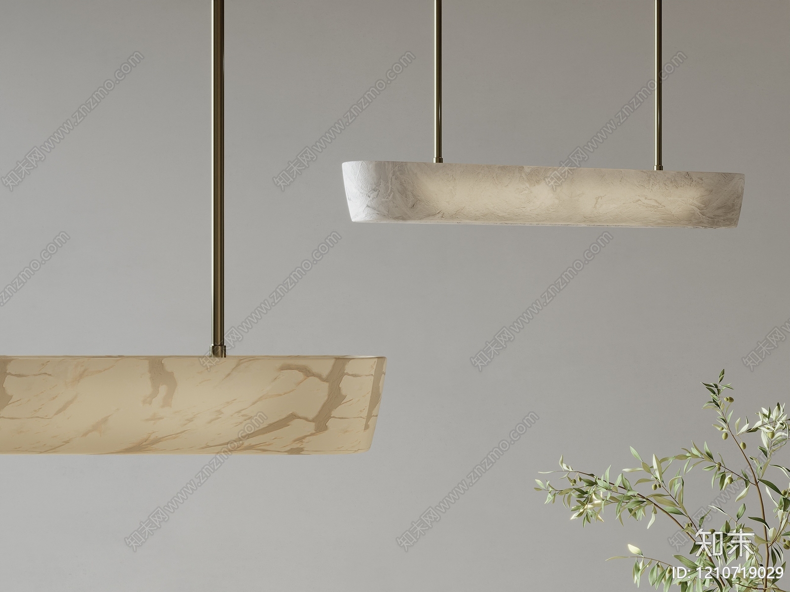 奶油风长条吊灯3D模型下载【ID:1210719029】