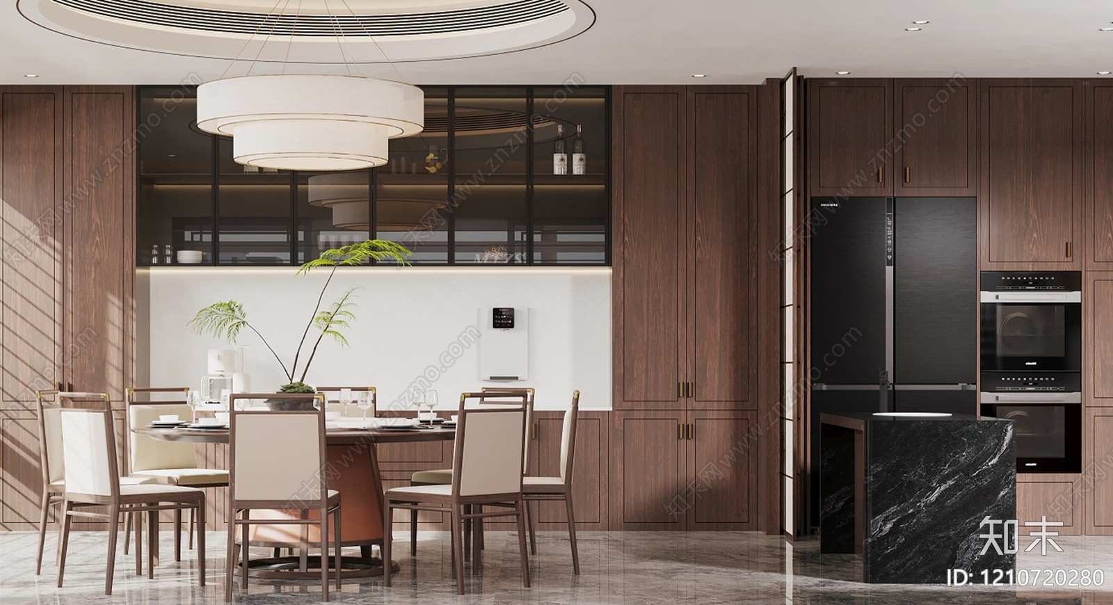 新中式大平层客餐厅3D模型下载【ID:1210720280】