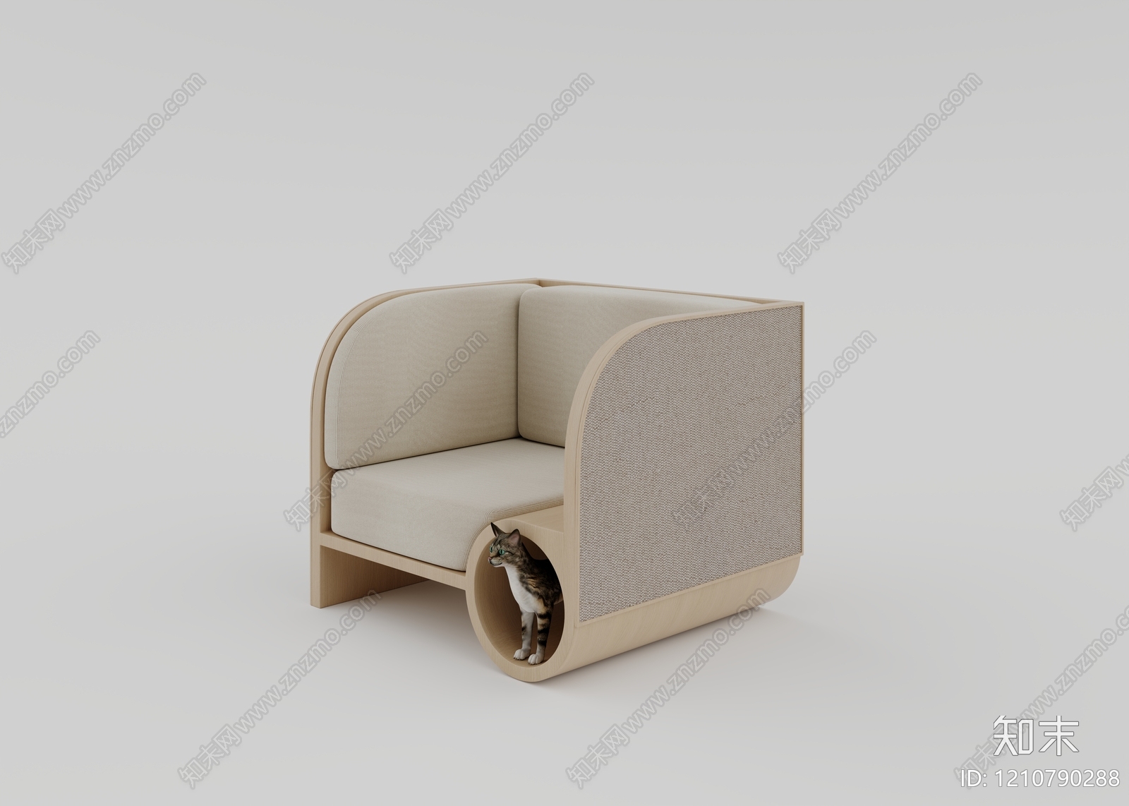 原木奶油风单人沙发3D模型下载【ID:1210790288】