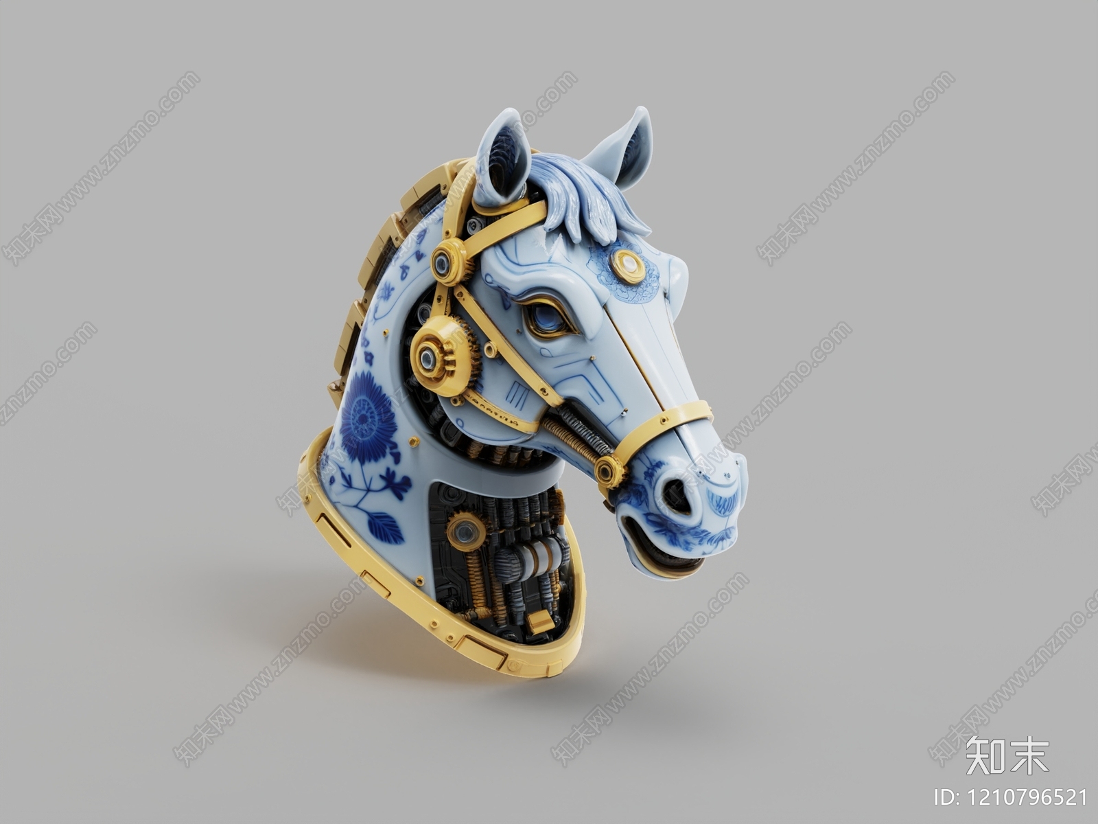 新中式蒸汽朋克雕塑摆件3D模型下载【ID:1210796521】