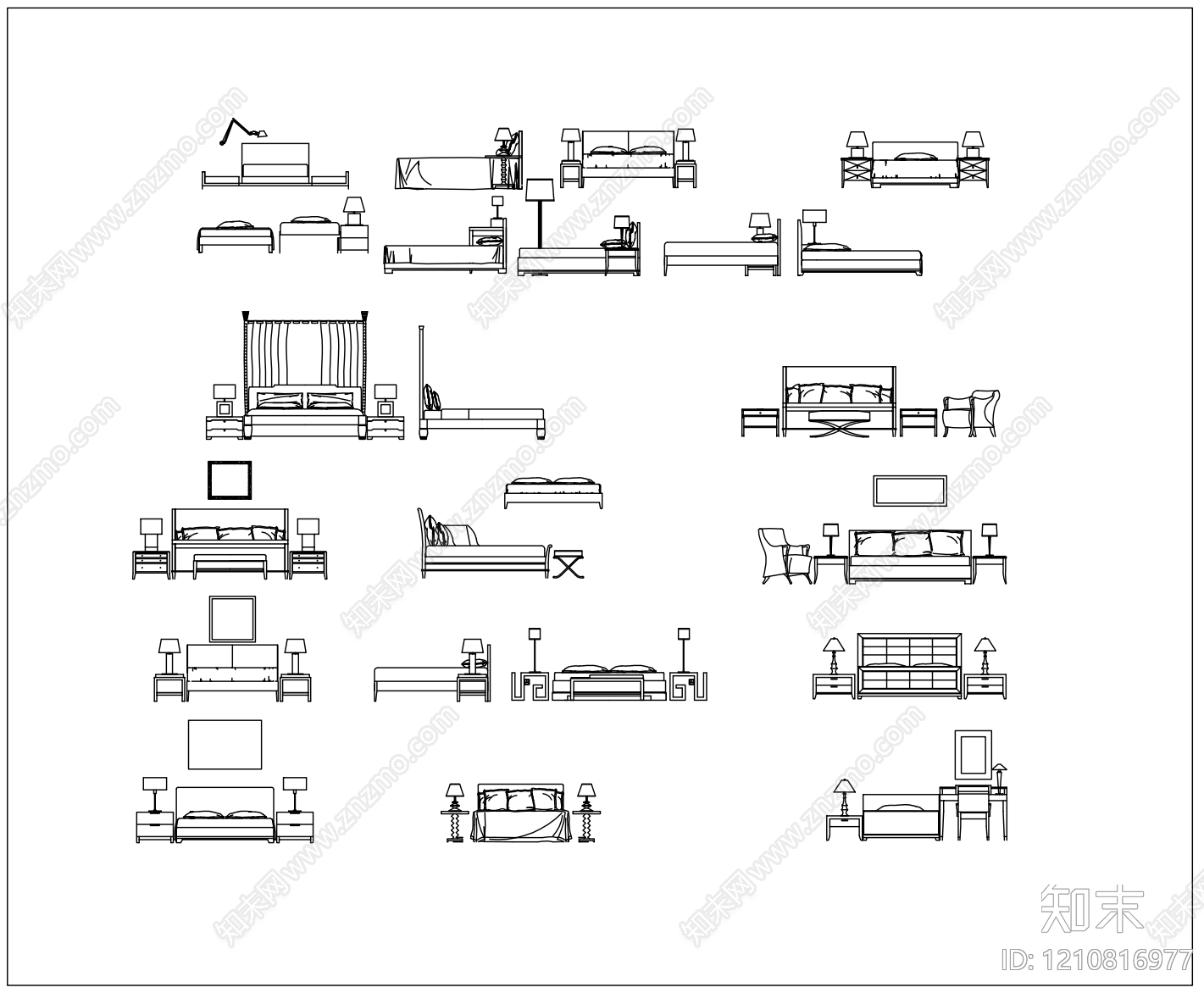 现代简约床施工图下载【ID:1210816977】