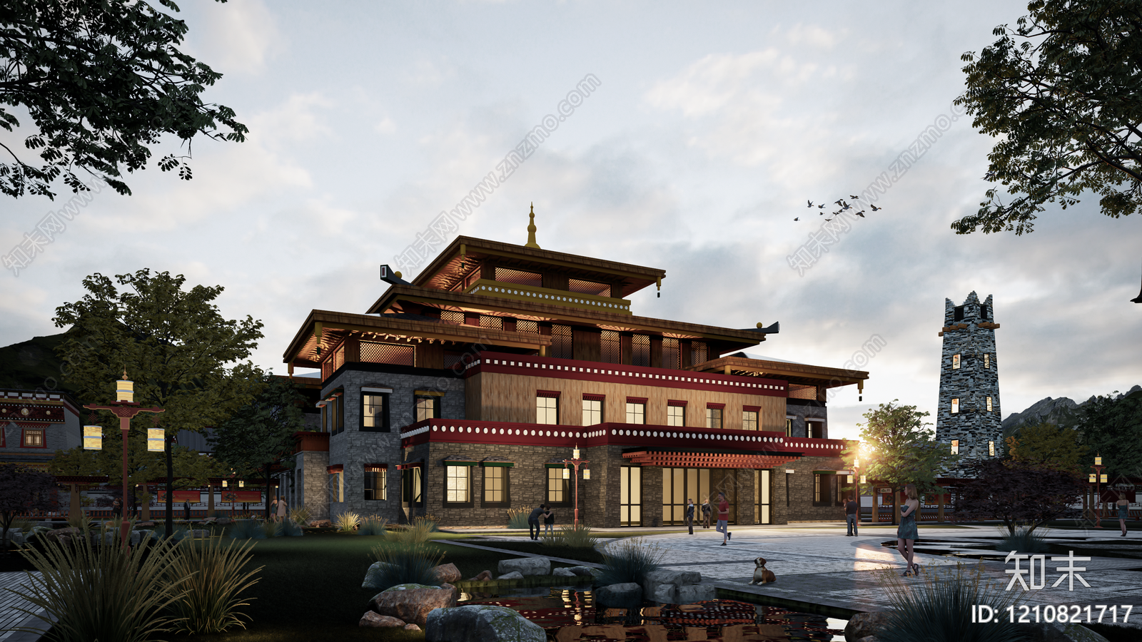 现代新中式风格建筑SU模型下载【ID:1210821717】