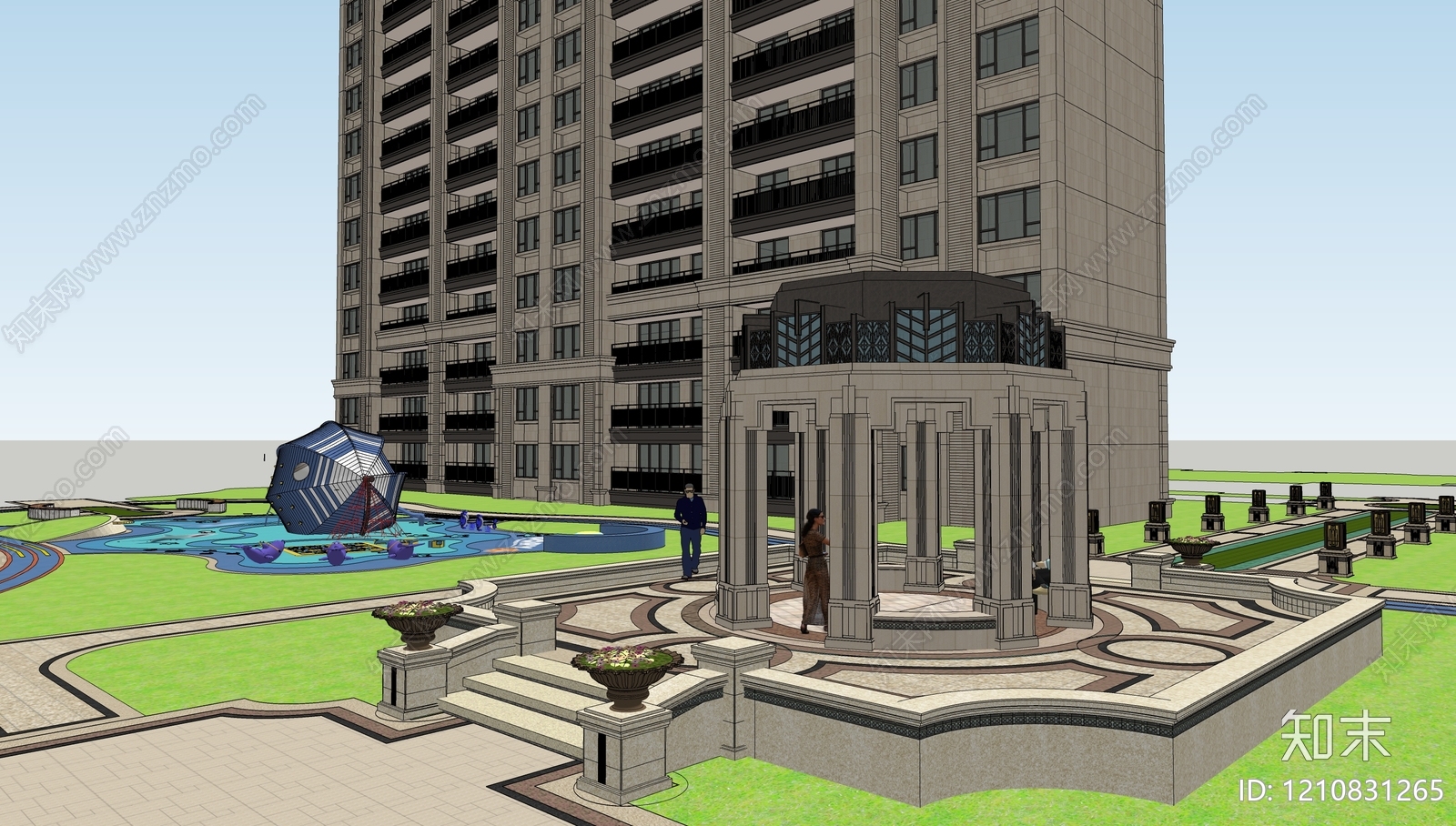 欧式小区景观SU模型下载【ID:1210831265】