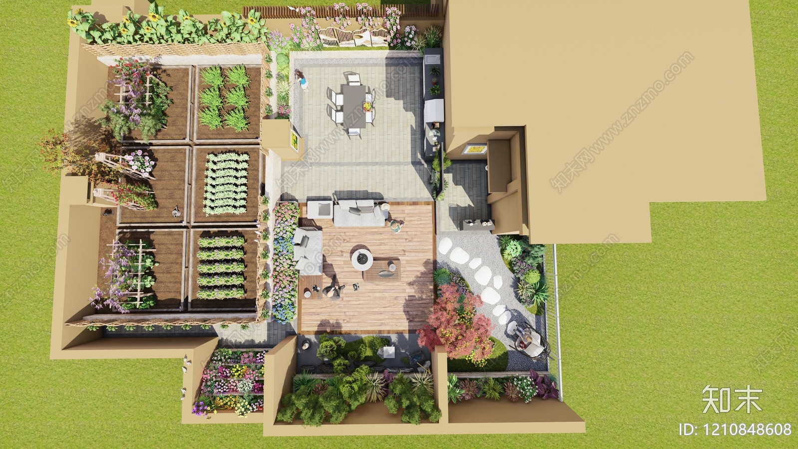 现代新中式屋顶花园SU模型下载【ID:1210848608】