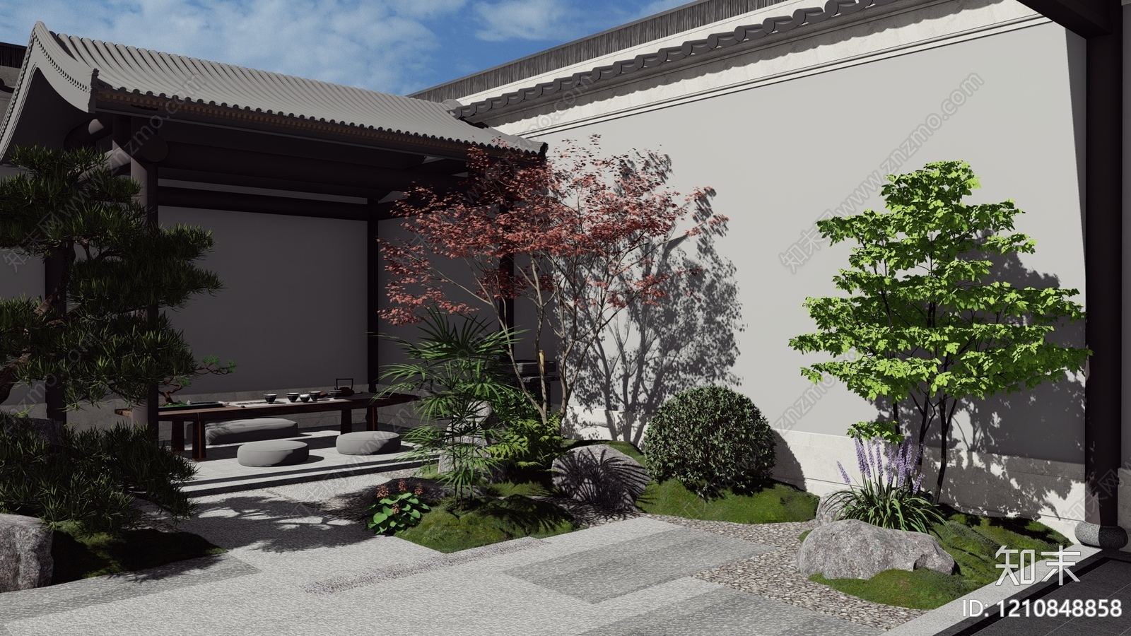新中式禅意别墅庭院SU模型下载【ID:1210848858】