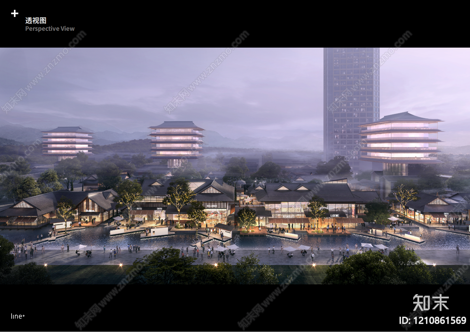 现代新中式商业街区建筑下载【ID:1210861569】