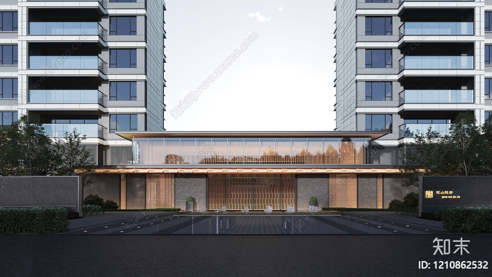 新中式极简小区建筑SU模型下载【ID:1210862532】