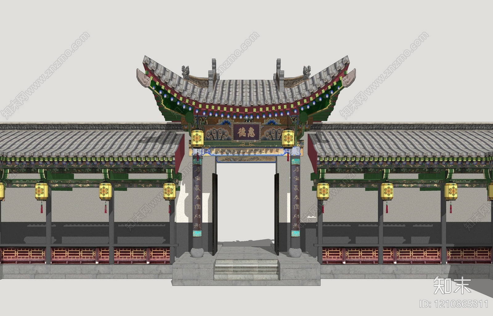 中式入口大门SU模型下载【ID:1210865311】