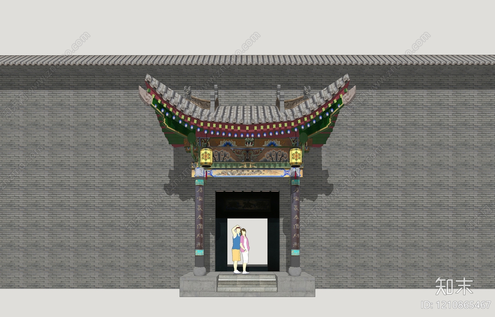 中式入口大门SU模型下载【ID:1210865467】