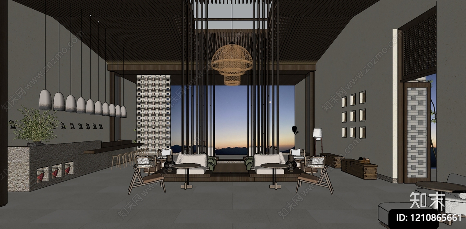 新中式酒店大堂SU模型下载【ID:1210865661】