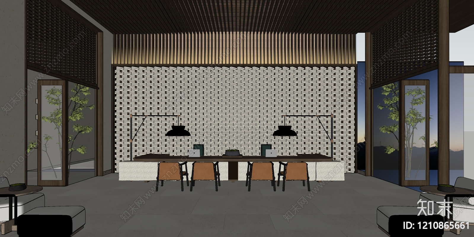 新中式酒店大堂SU模型下载【ID:1210865661】