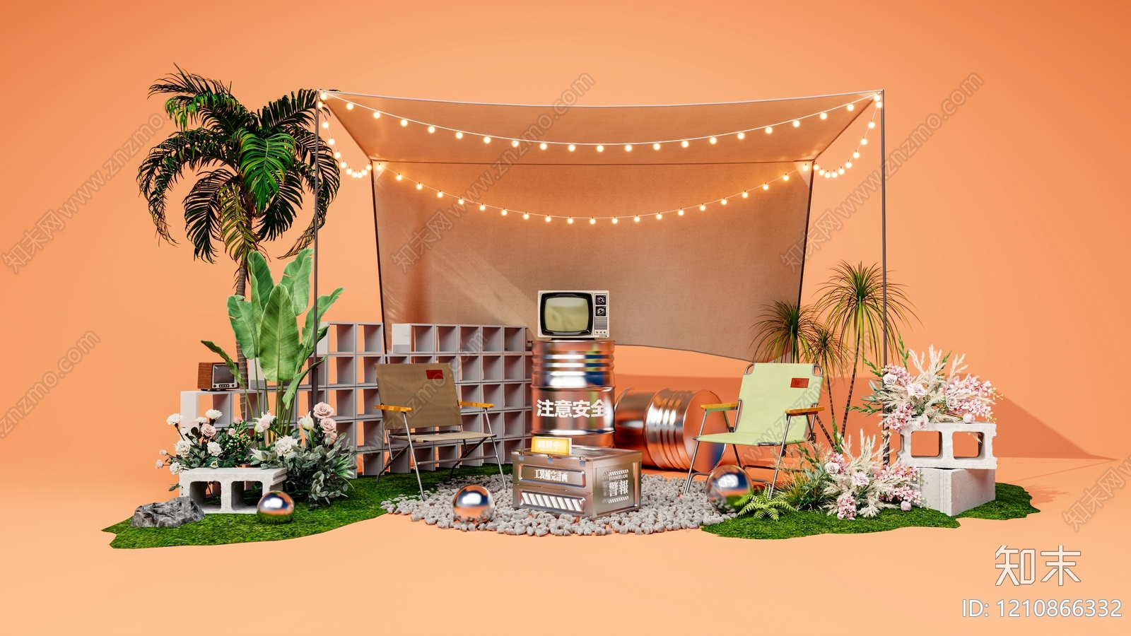 复古露营风房车营地3D模型下载【ID:1210866332】