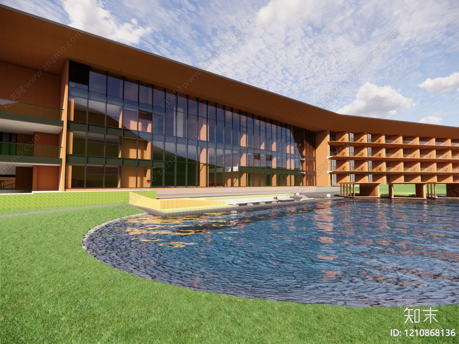 现代极简酒店建筑SU模型下载【ID:1210868136】