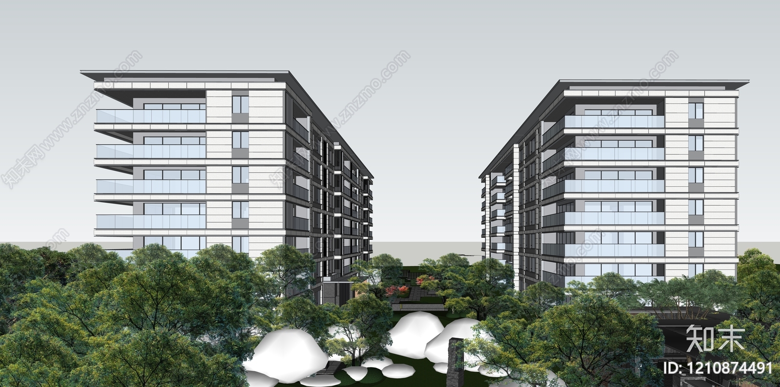 新中式多层住宅SU模型下载【ID:1210874491】